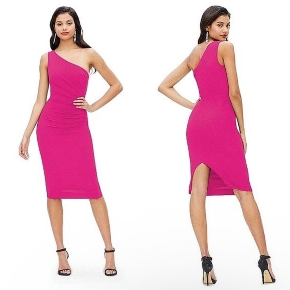 Dress The Population Fuchsia Pink Martine One Shoulder Ruched‎ Dress XXS 0 2